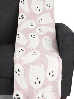 Spooky Night Halloween Pink and White Ghost Halloween Throw, NEW